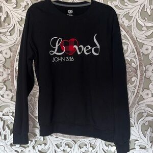 Athletic Loved John 3:16 Red Plaid Heart Christian Women Black Sweatshirt sz M